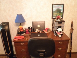 Here's my awesome desk. I believe you have my stapler...