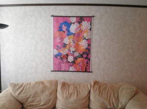 Hans let me hang my Sailor Moon wall scroll in the living room!