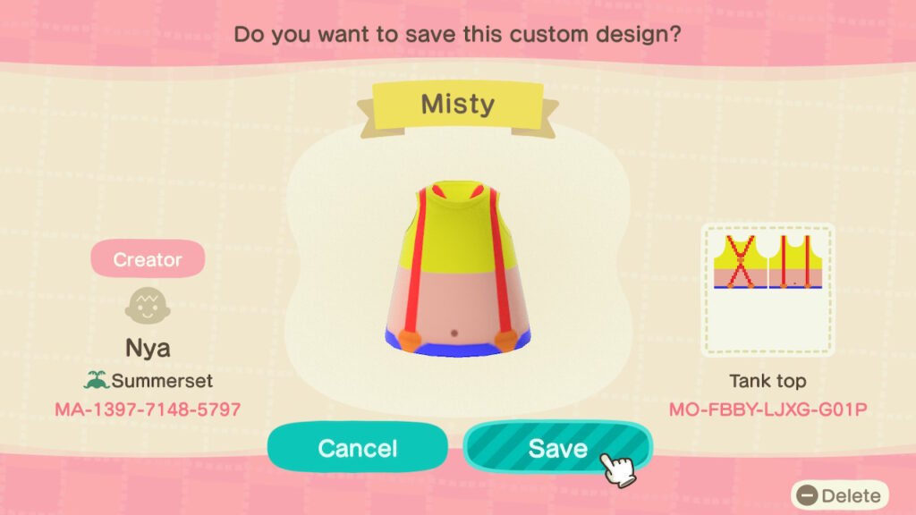 Pokemon Misty Cosplay for ACNH