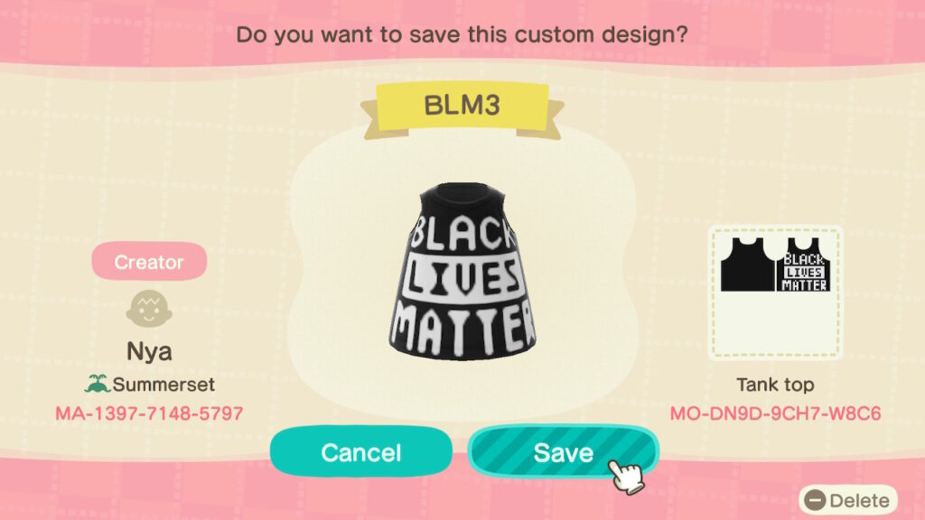BLM tank top for ACNH